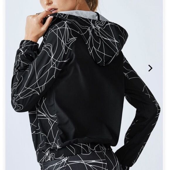Fabletics Jaie black and white zip hoodie transitional windbreaker size small - Picture 1 of 9